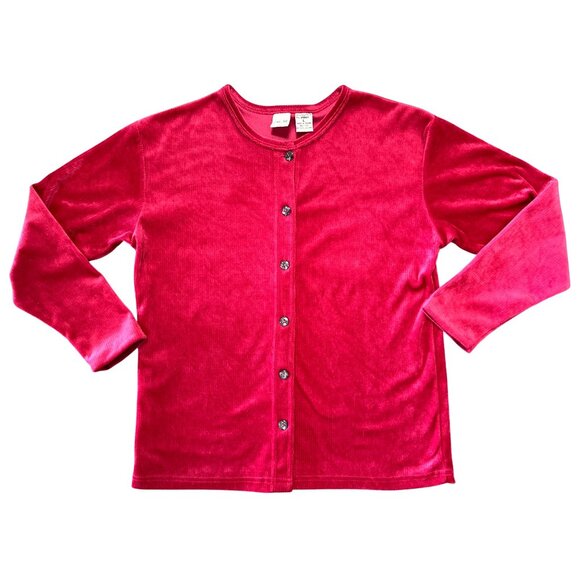Cherokee Large Red Velour Button Front Long Sleeve Cardigan Top City Chic Casual - Picture 8 of 8